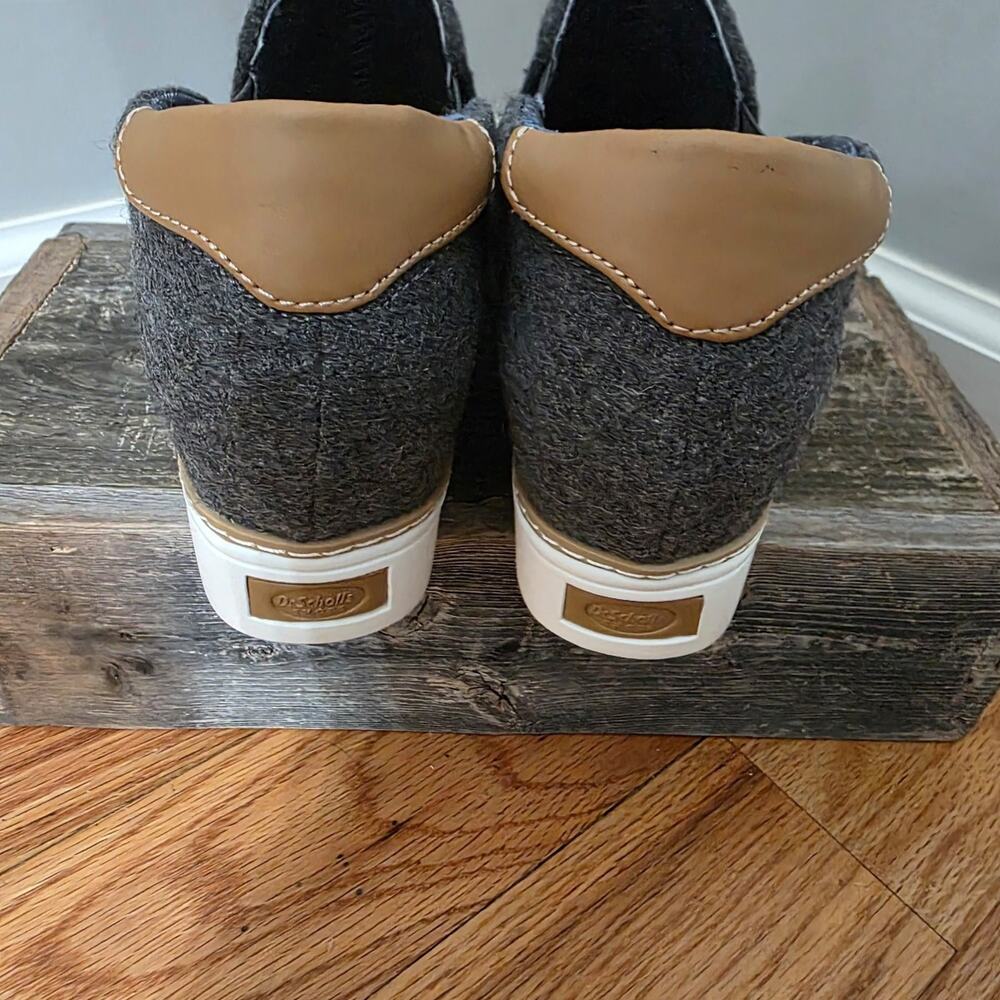 Dr Scholl's Wedge Sneakers Grey Wool Blend Slip On Shoes Size 7M - Picture 3 of 6
